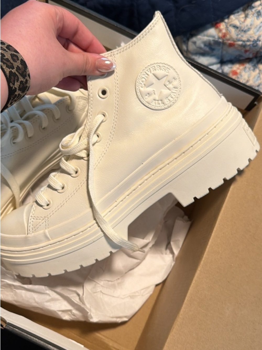 Converse White Leather Lace-Up Platform High-Top Boots